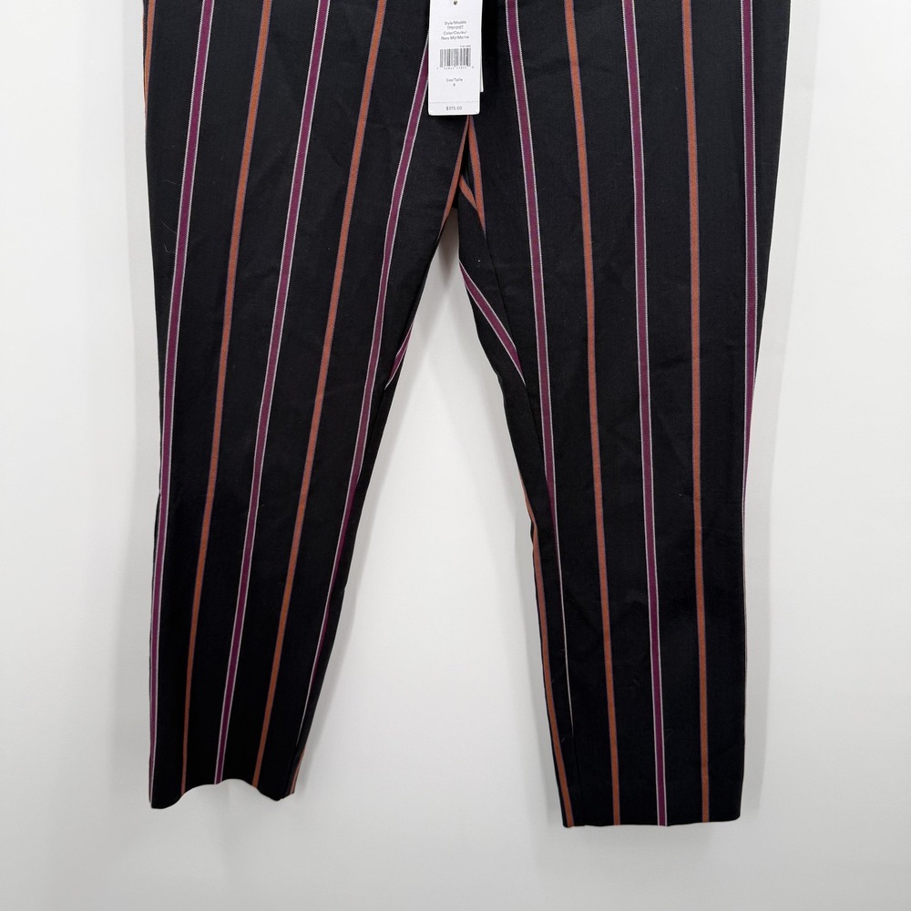 Derek Lam 10 Crosby Pants Womens 8 Navy Blue Striped Belted Twill Tapered Ankle - Picture 3 of 15